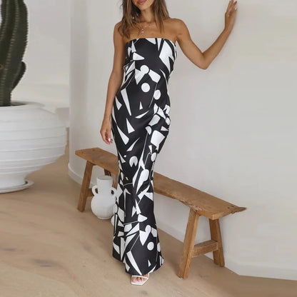 Maxi-jurk dicht op de schouder met geometrische print