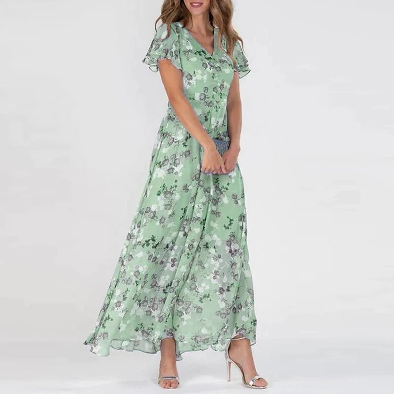 Yara | Lange zomerjurk met bloemenprint