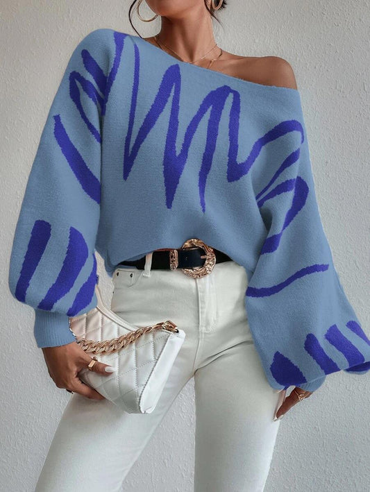 Winona Trui | Blauwe Oversized Trui met Pofmouwen