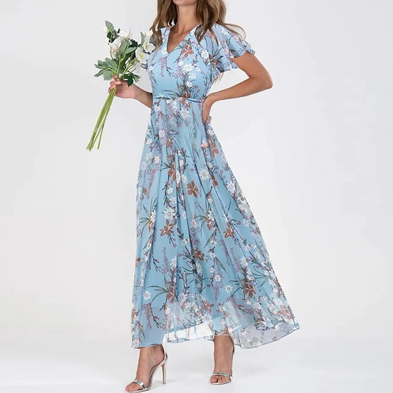 Yara | Lange zomerjurk met bloemenprint