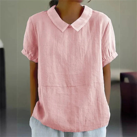 Sophie | Comfortabele Katoen Linnen Blouse met Peter Pan Kraag