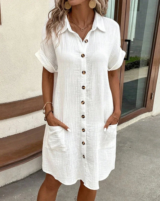 CM | Vintage Vrouwen Effen Mini Jurk Zomer Mode V-Hals Drie Mouwen Katoenen Linnen Jurk Dames Casual Vakantie Vestidos