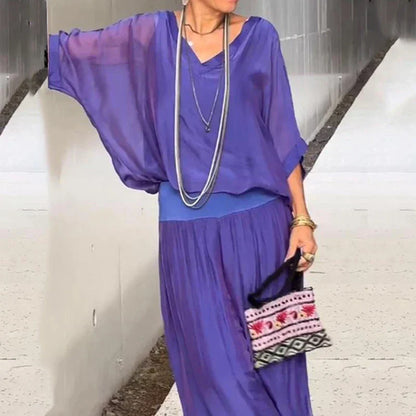 Elegante chiffon top met broek tweedelige set