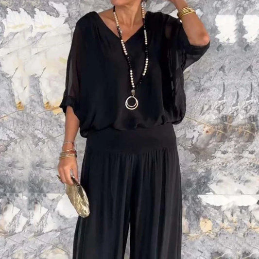 Elegante chiffon top met broek tweedelige set