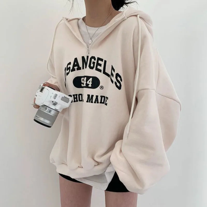 Sharon | Casual Oversized Beige Hoodie Met Los Angeles Print - Ideaal Voor Herfst/Winter