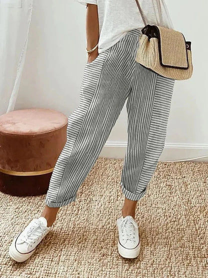 Gestreepte stoffen broek voor dames