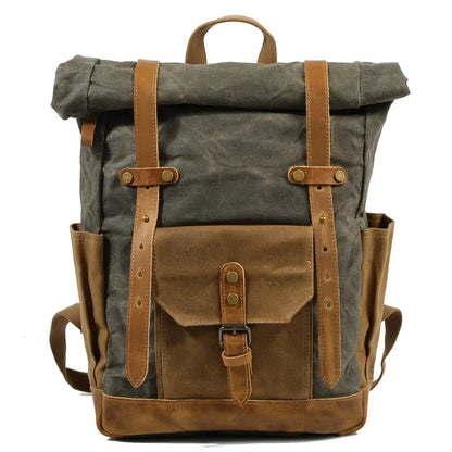 Finn | Stijlvolle Militaire Canvas Rugzak met Roltop voor Wandelen en Laptop