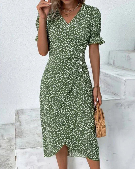 Sabrina Jurk met bloemenprint en korte mouwen