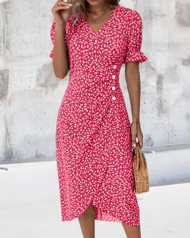 Sabrina Jurk met bloemenprint en korte mouwen