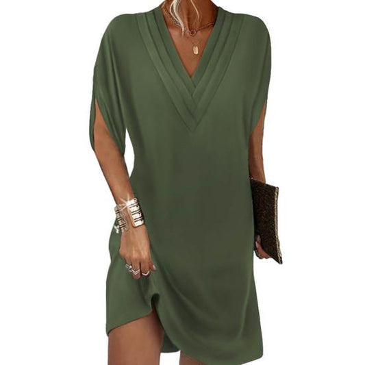 Sally Elegante en veelzijdige casual jurk met Vhals en halve mouwen