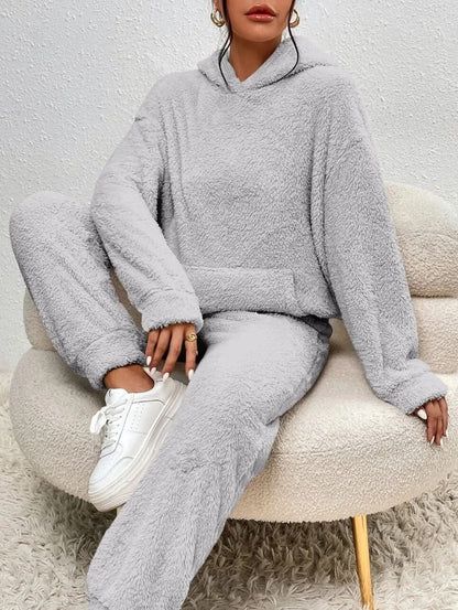 Gezellige, knusse, stijlvolle teddybeer hoodie en joggingbroek set voor vrouwen