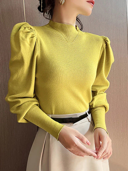 Ronde hals pofblouse met lange mouwen voor dames