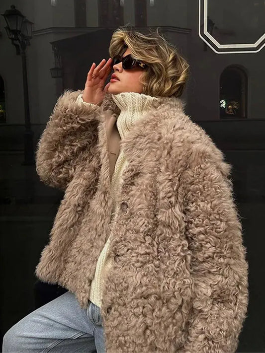 Sofie - vintage krullige faux fur winterjas