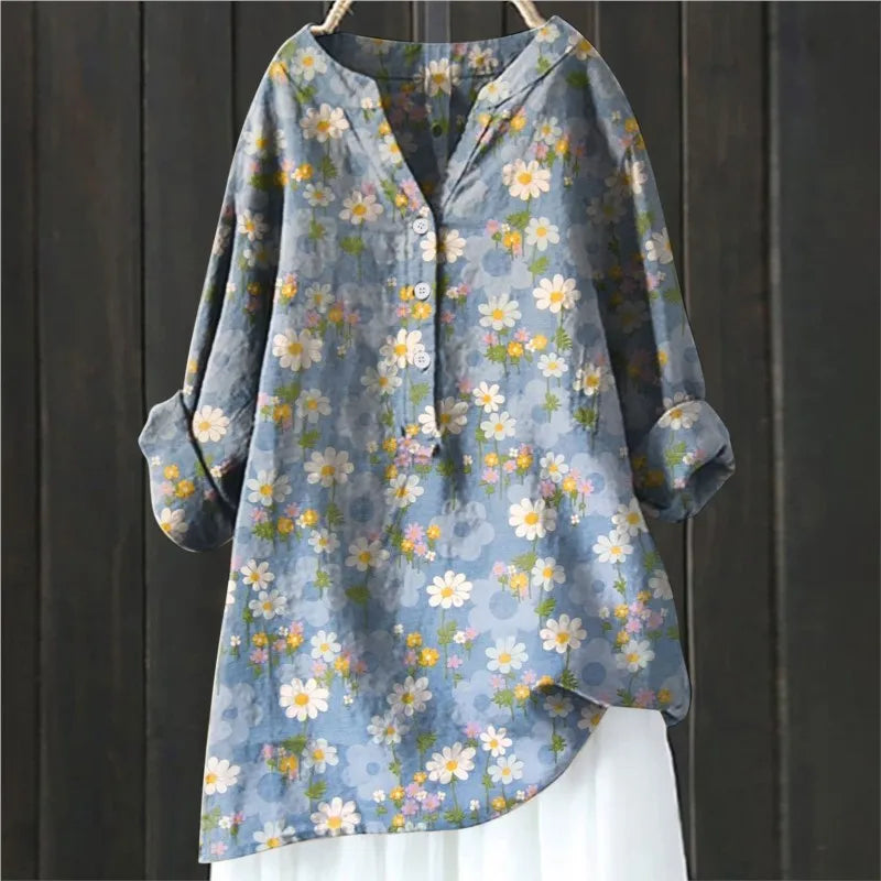 Woubina Blouse | Vrouwen Bloemen ButtonUp Lange Mouw Top
