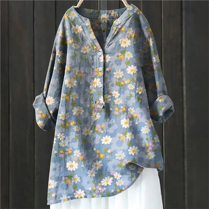 Woubina Blouse | Vrouwen Bloemen ButtonUp Lange Mouw Top
