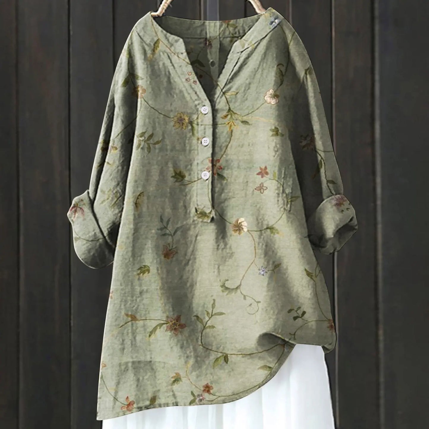 Woubina Blouse | Vrouwen Bloemen ButtonUp Lange Mouw Top