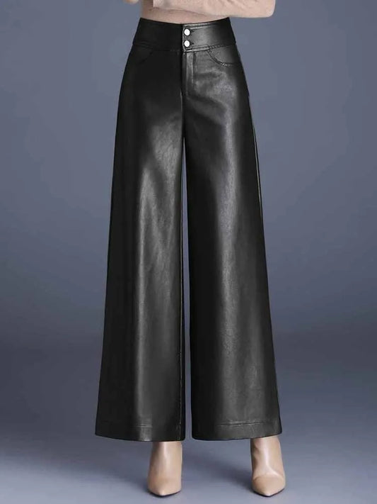 Ella | Wijde Leren Broek | Moderne Chic | Luxe Kunstleer