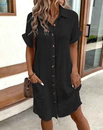 CM | Vintage Vrouwen Effen Mini Jurk Zomer Mode V-Hals Drie Mouwen Katoenen Linnen Jurk Dames Casual Vakantie Vestidos