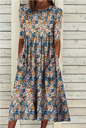 Scandia Zomerse MidiJurk met Korte Mouwen en Bloemenprint