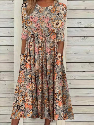 Scandia Zomerse MidiJurk met Korte Mouwen en Bloemenprint