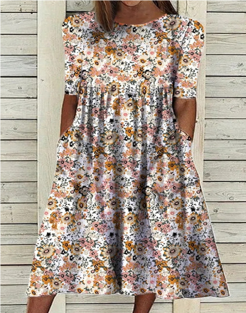 Scandia Zomerse MidiJurk met Korte Mouwen en Bloemenprint