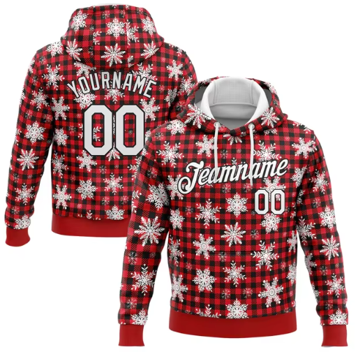 Sharon | Kerstmis Hoodie Geruite Hoodie Met Sneeuwvlokken En Eigen Naam