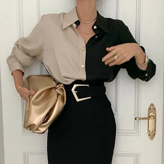 Charlotte Vintage blouse met lange mouwen - Elegant en tweekleurig