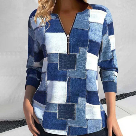 Ulrike - trendy top met lange mouwen en geometrisch patroon voor dames