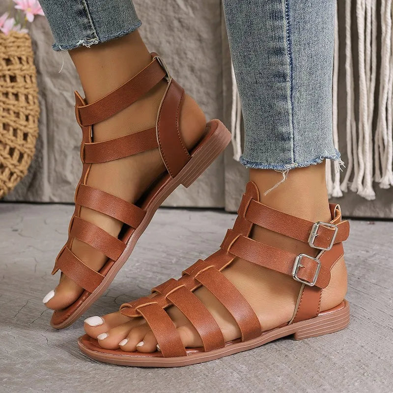 AVA | Elegante Dames Sandalen Bruin Wit