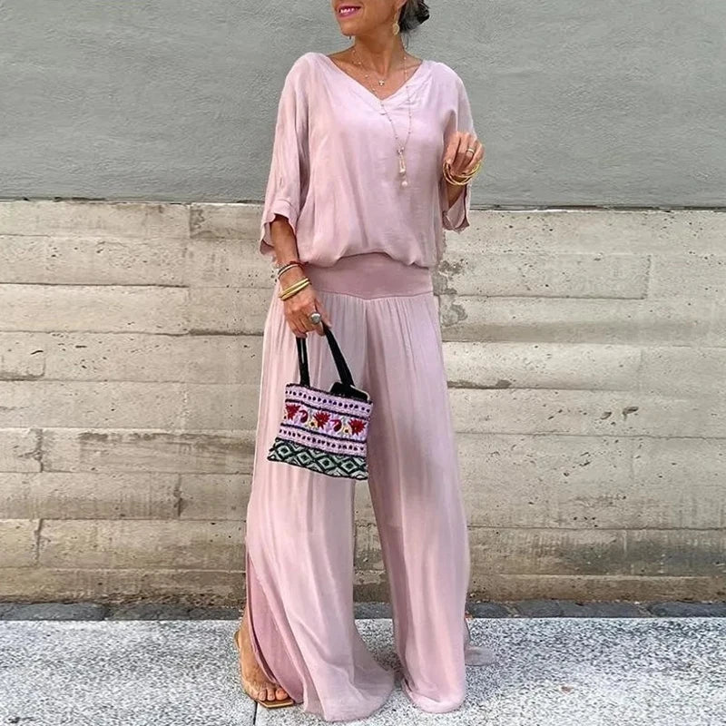 Elegante chiffon top met broek tweedelige set
