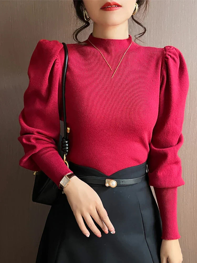 Ronde hals pofblouse met lange mouwen voor dames