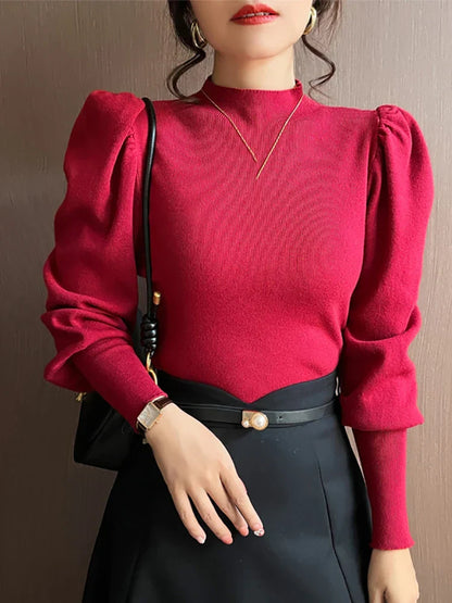Ronde hals pofblouse met lange mouwen voor dames