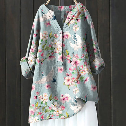 Woubina Blouse | Vrouwen Bloemen ButtonUp Lange Mouw Top