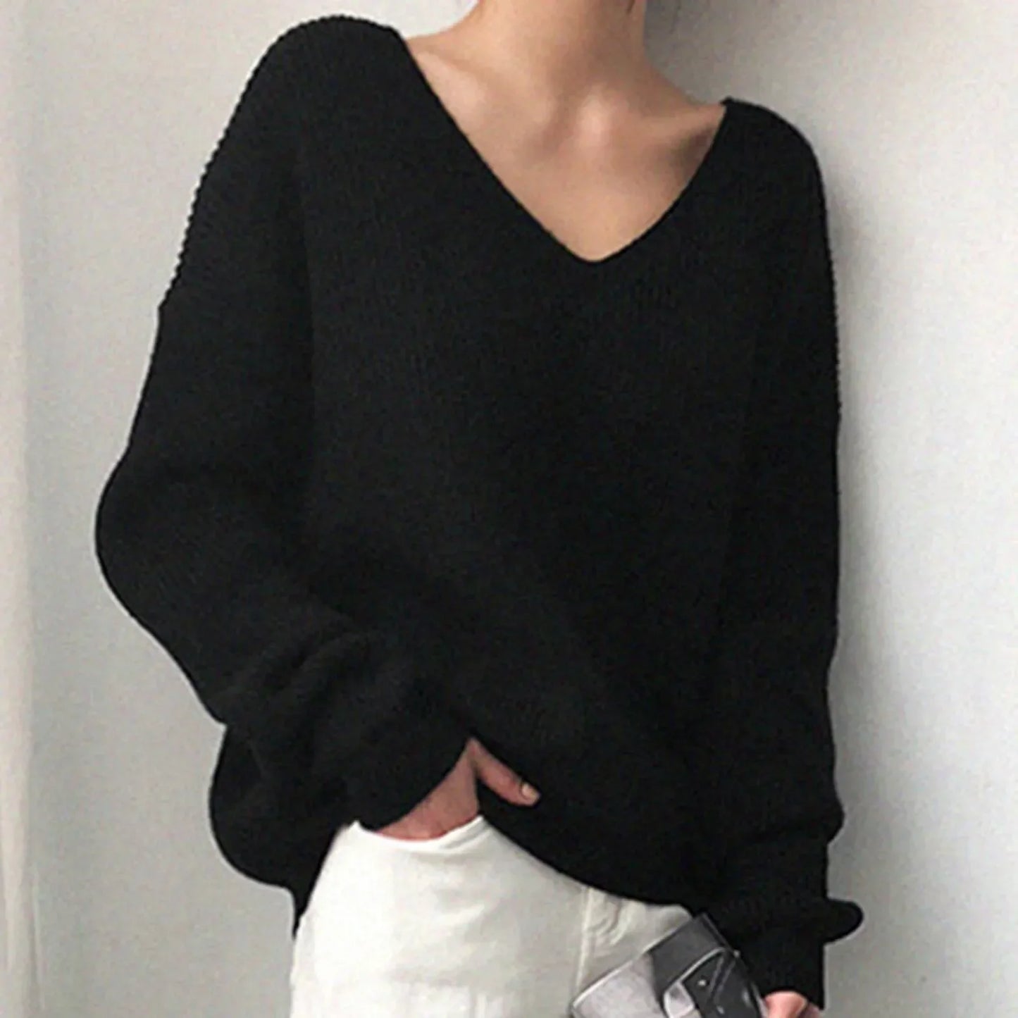 Ariane - Oversized Sweater met lange mouwen en diepe V-hals