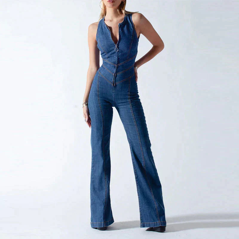 Céleste - Denim bodycon jumpsuit met open rug