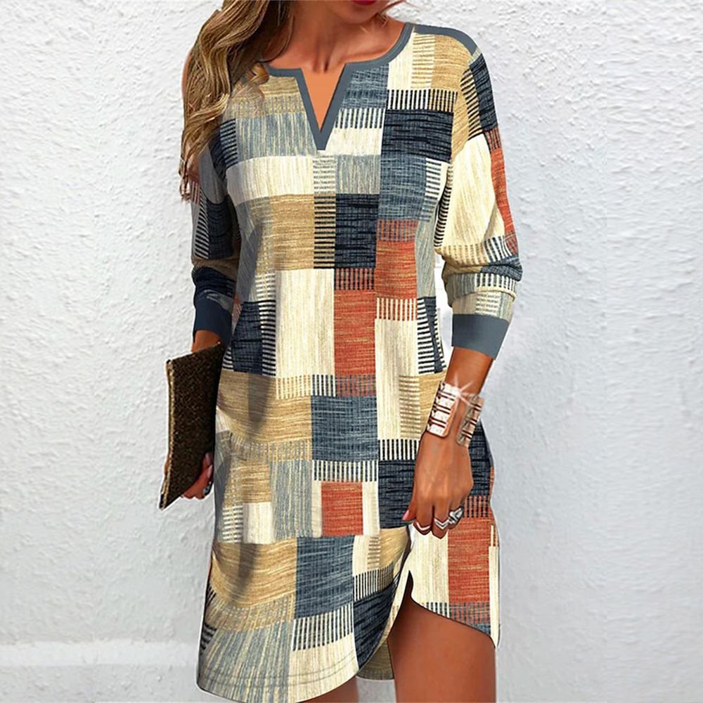 Seth - Casual Mini-Jurk met V-Hals en Lange Mouwen