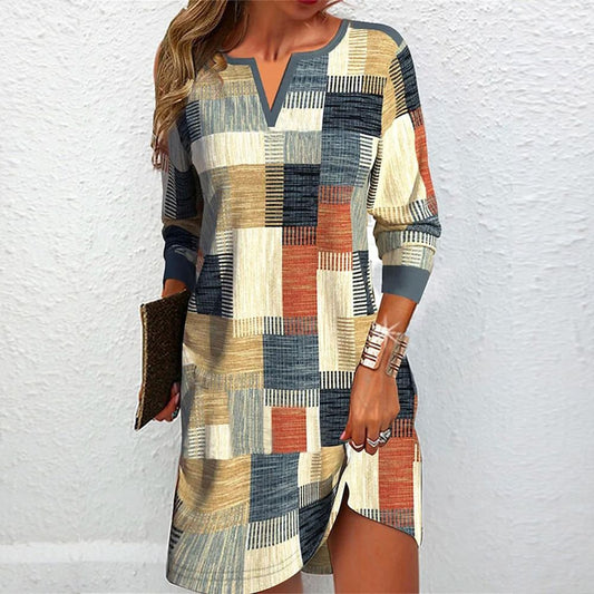 Seth - Casual Mini-Jurk met V-Hals en Lange Mouwen