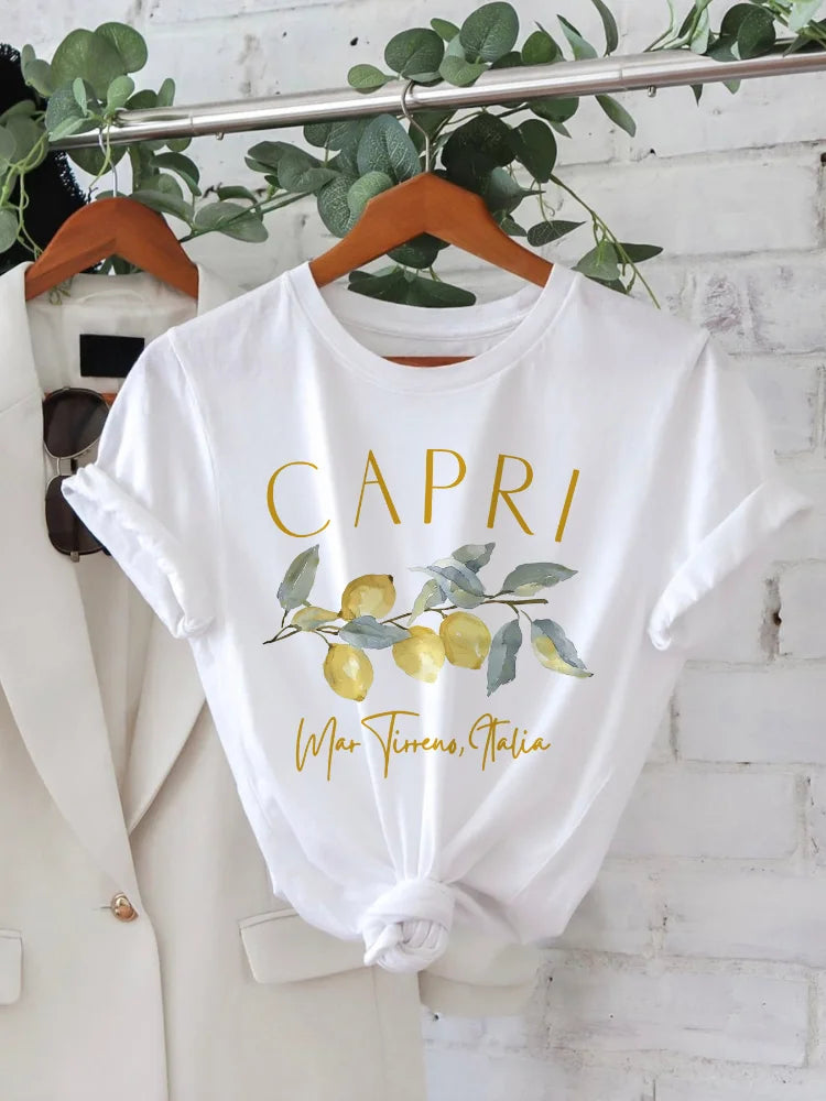 Capri T-shirt - Romantisch - Katoen - Perfect voor Elegante en Casual Gelegenheden