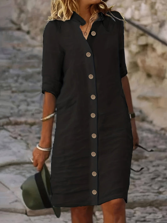 Stella Elegante casual damesjurk met knoopsluiting in midi
