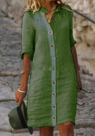 Stella Elegante casual damesjurk met knoopsluiting in midi