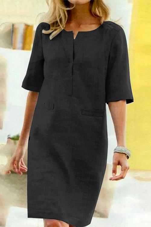 Sylvie rechte jurk van linnen en katoen met halve mouwen