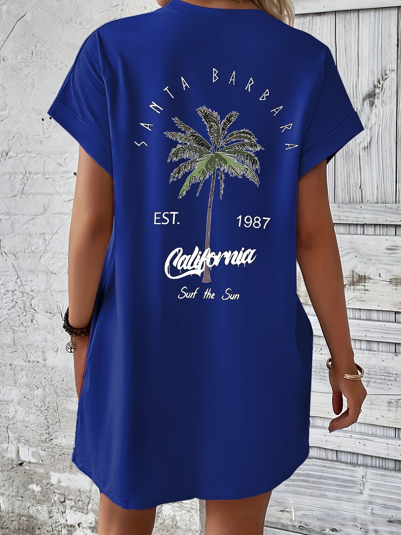 T-shirt Jurk - Palmboom Print Met Zak & Comfortabele Pasvorm