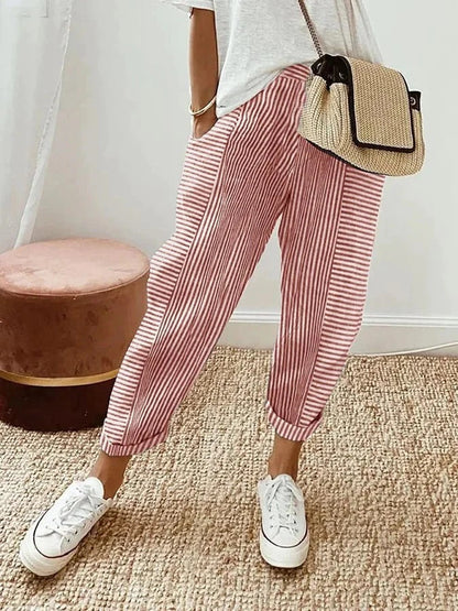 Gestreepte stoffen broek voor dames