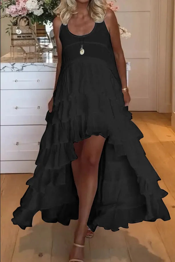 Tabitha Schattige jurk met ruches voor dames, kort van voren en lang van achteren