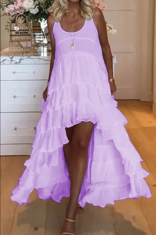 Tabitha Schattige jurk met ruches voor dames, kort van voren en lang van achteren