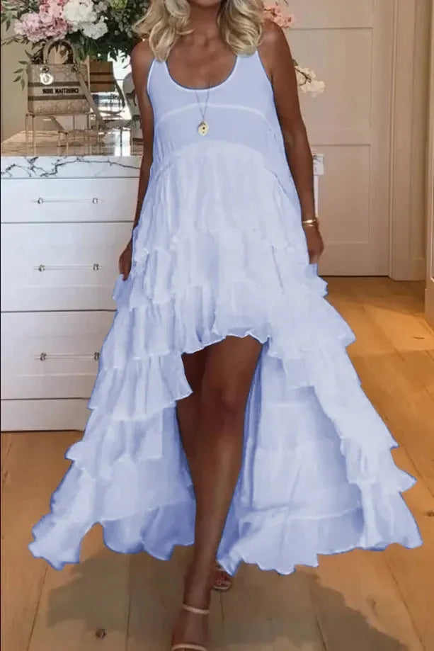 Tabitha Schattige jurk met ruches voor dames, kort van voren en lang van achteren