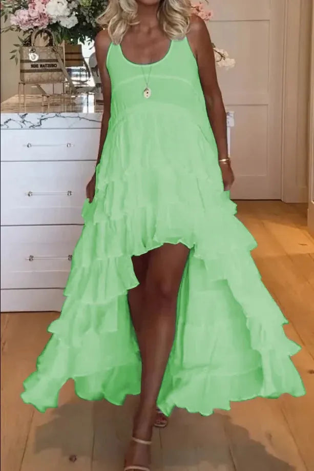 Tabitha Schattige jurk met ruches voor dames, kort van voren en lang van achteren