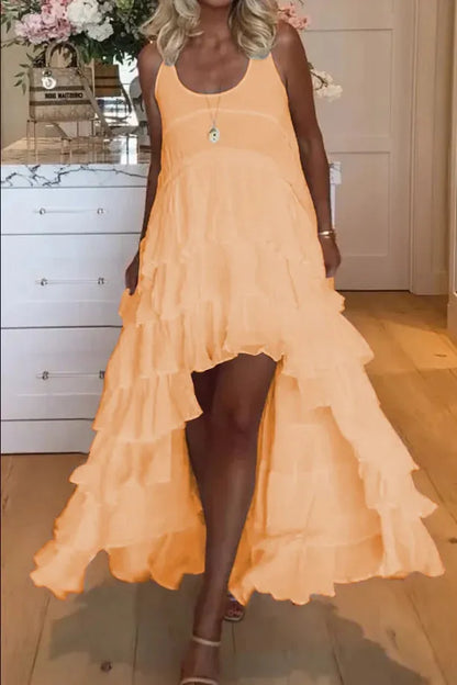 Tabitha Schattige jurk met ruches voor dames, kort van voren en lang van achteren