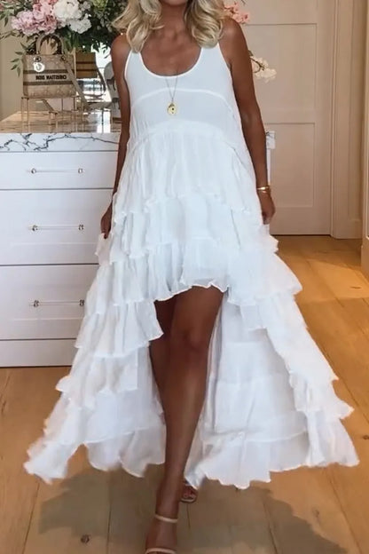 Tabitha Schattige jurk met ruches voor dames, kort van voren en lang van achteren