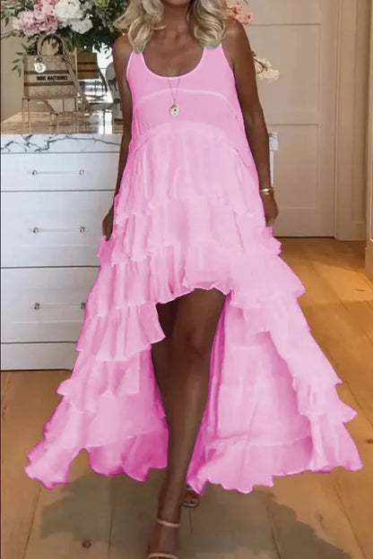 Tabitha Schattige jurk met ruches voor dames, kort van voren en lang van achteren